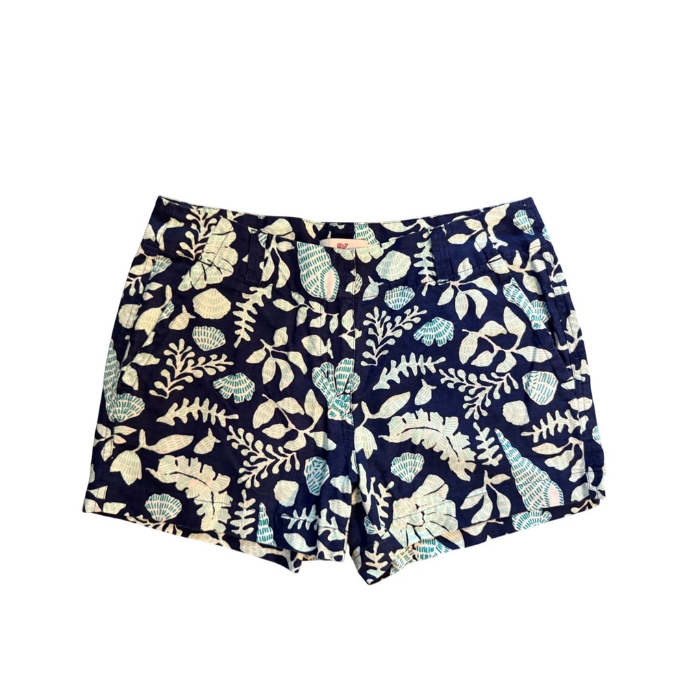 Vineyard Vines Womens Blue White Coastal Floral Shell Linen Cotton Shorts Size 2